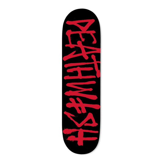 Deathwish Deathspray Skateboard Deck in Black/Red — 100% hard rock Canadian maple with classic team logo graphic. Available in 8.25" Deep Concave and 8.5" Mellow Concave.