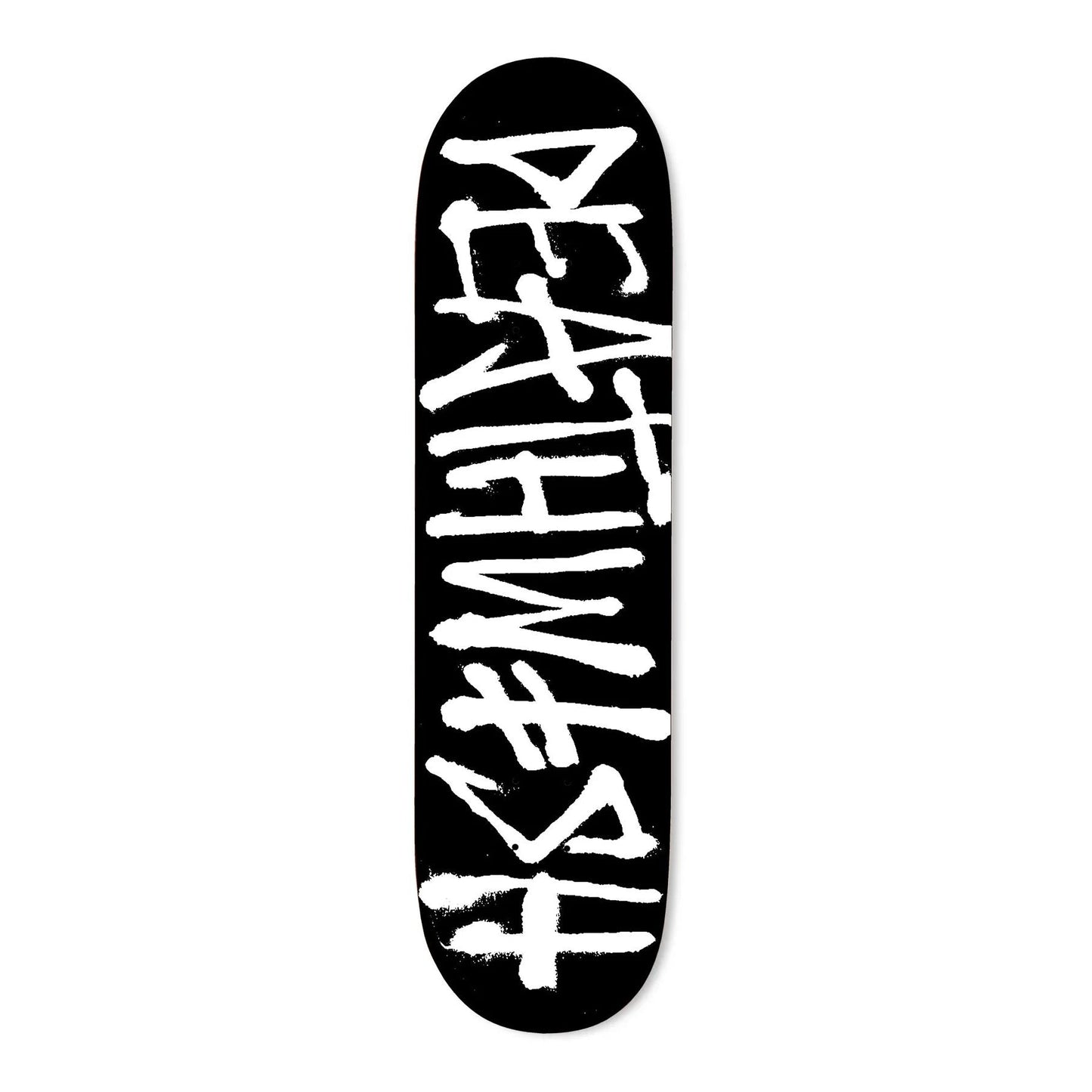 Deathwish Deathspray Skateboard Deck in Black/White — 100% hard rock Canadian maple with classic team logo graphic. Available in 7.9" Deep Concave, 8.38" Mellow Concave, and 8.75" Mellow Concave.