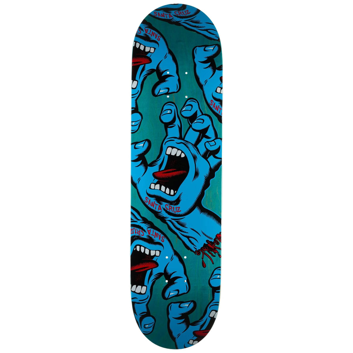 Santa Cruz Crowded Hand Deck 8.25" — 7-ply Northern Birch skateboard deck with 3D Mold technology, medium concave, and Crowded Hand graphic