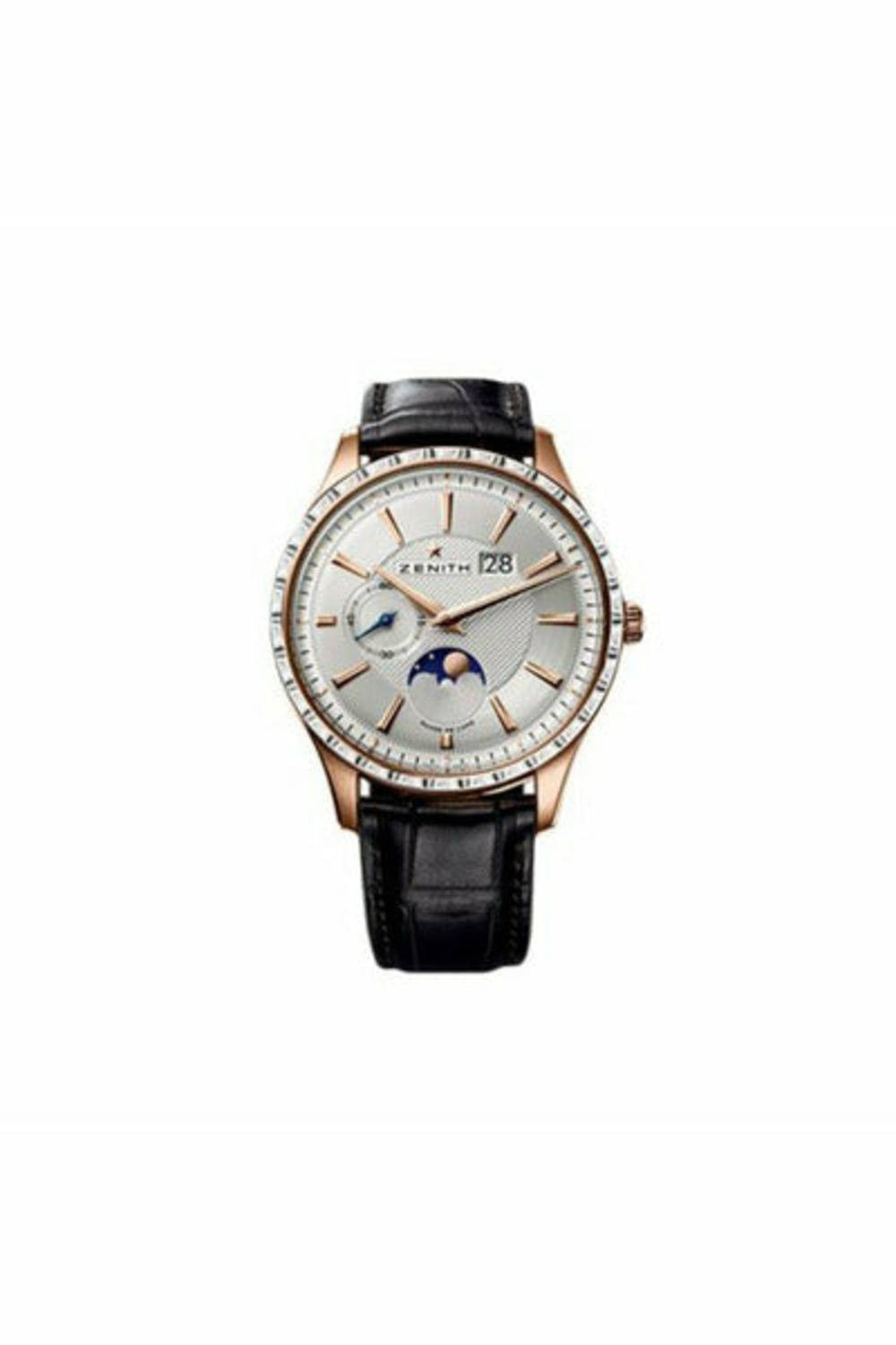 zenith elite captain moonphase 18kt rose gold 40mm men's watch