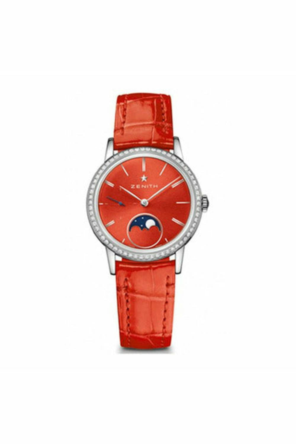 zenith elite lady moonphase red lacquered 33mm ladies watch ref. 16.2334.692/71.c818